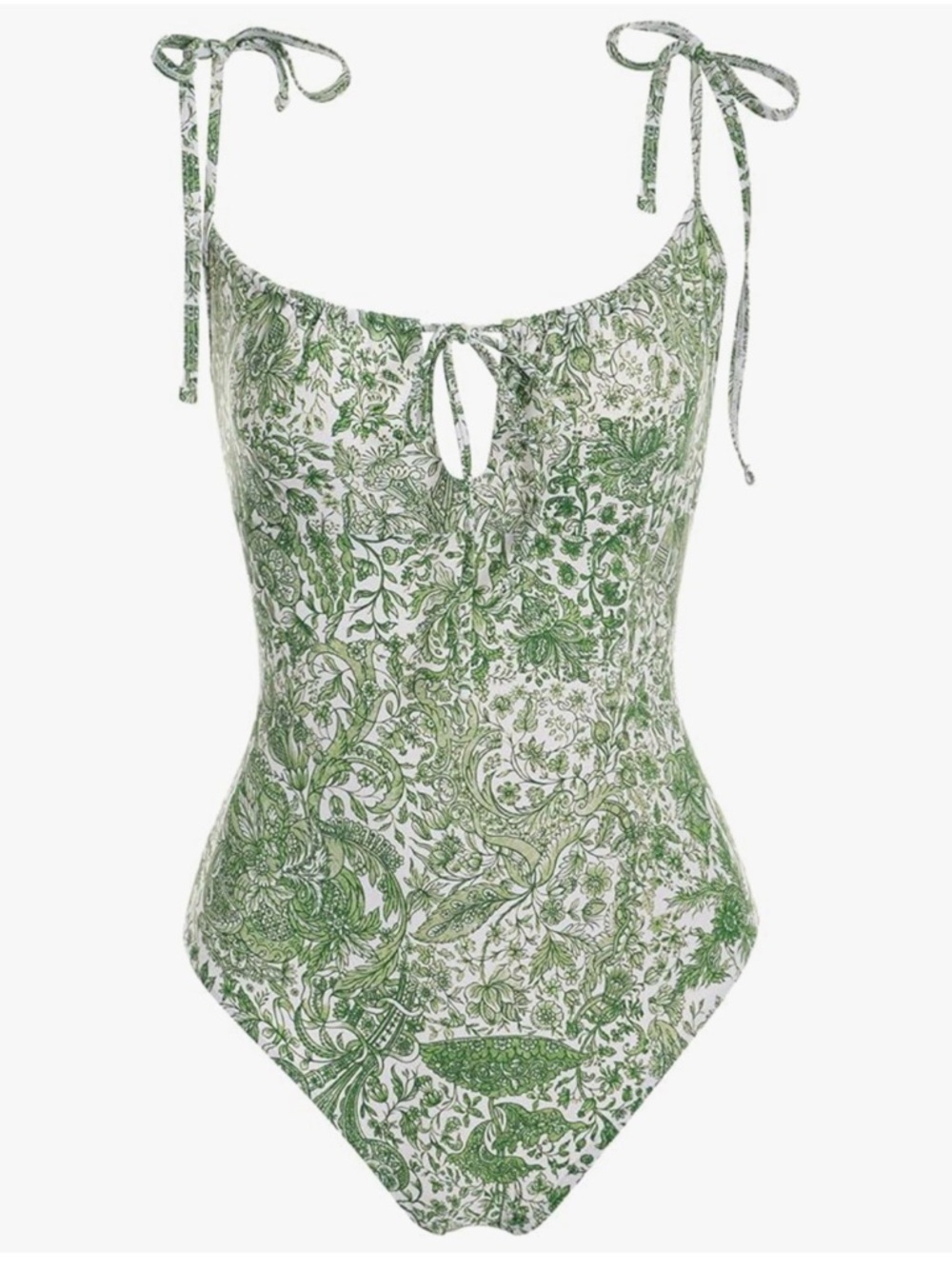 BERLOOK Green Botanical Tie-Front One-Piece Swimsuit